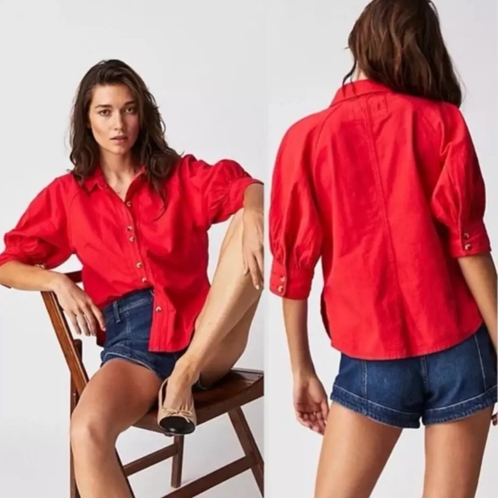 NWT We The Free Free People Pink Mademoiselle balloon sleeve Button-Down Shirt/S